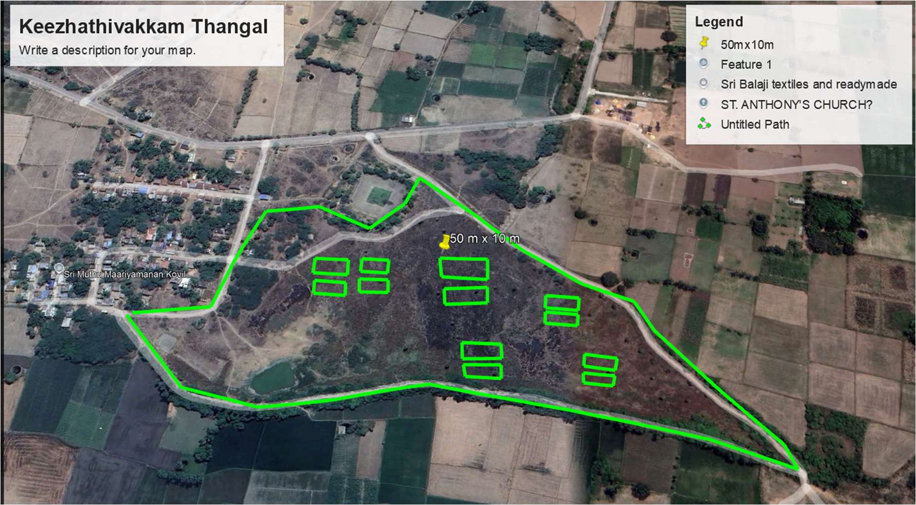 Satellite survey map with proposed desilting pits — Keezhathivakkam Thangal