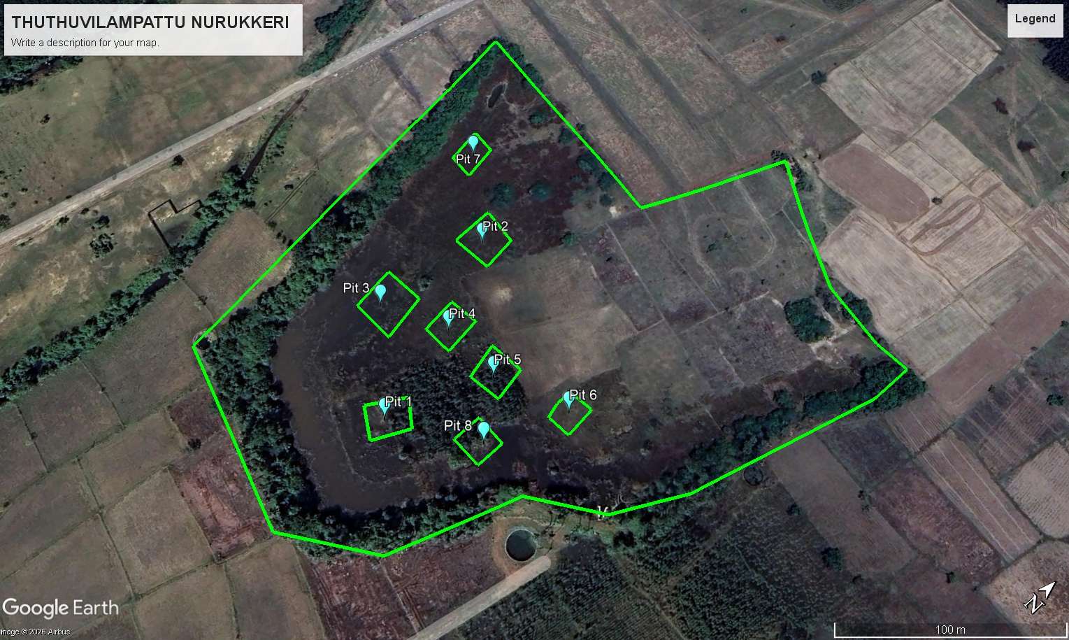 Satellite survey map with proposed desilting pits — Thuthuvilampattu Nurukkeri