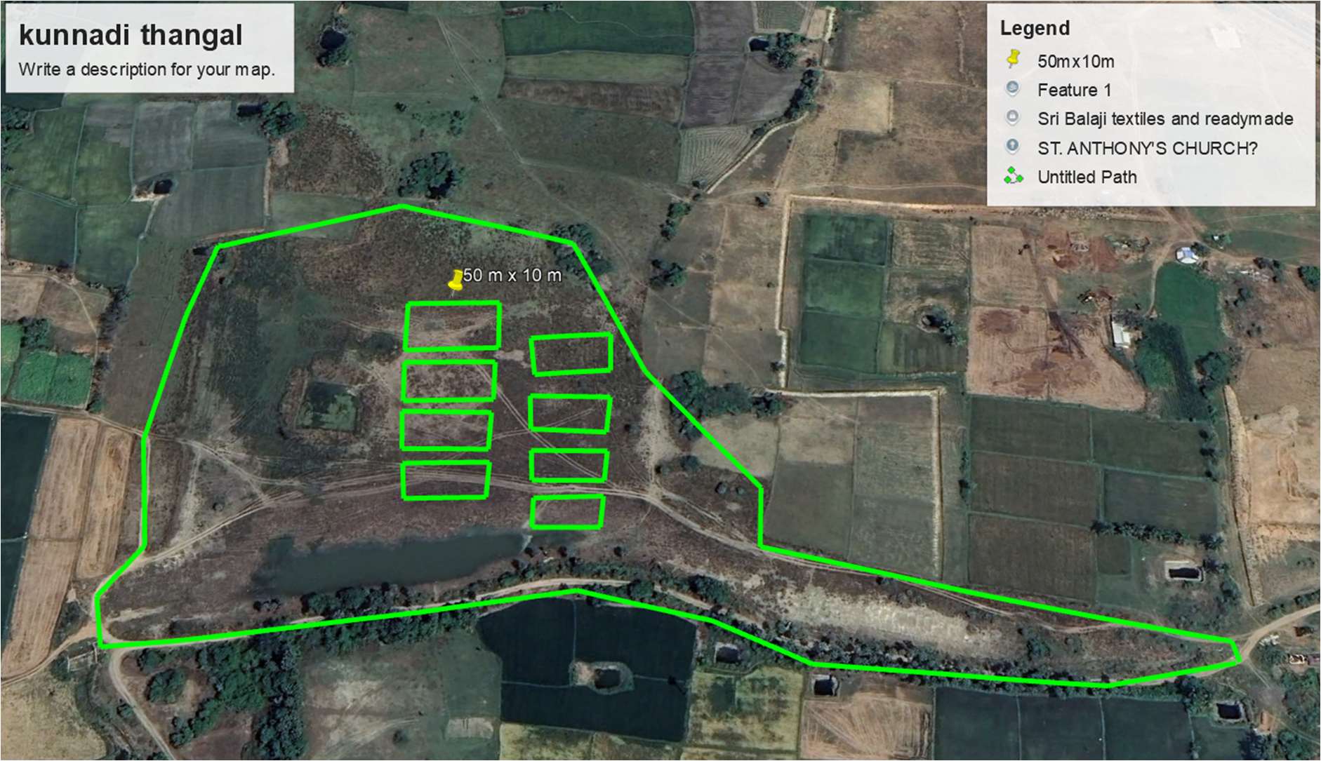 Satellite survey map with proposed desilting pits — Thinalur Kunnadi Thangal