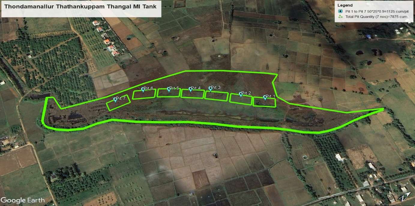 Satellite survey map with proposed desilting pits — Thathankuppam Eri
