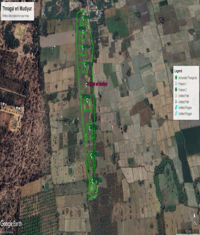 Satellite survey map with proposed desilting pits — Thangal Eri (Mudaiyur)