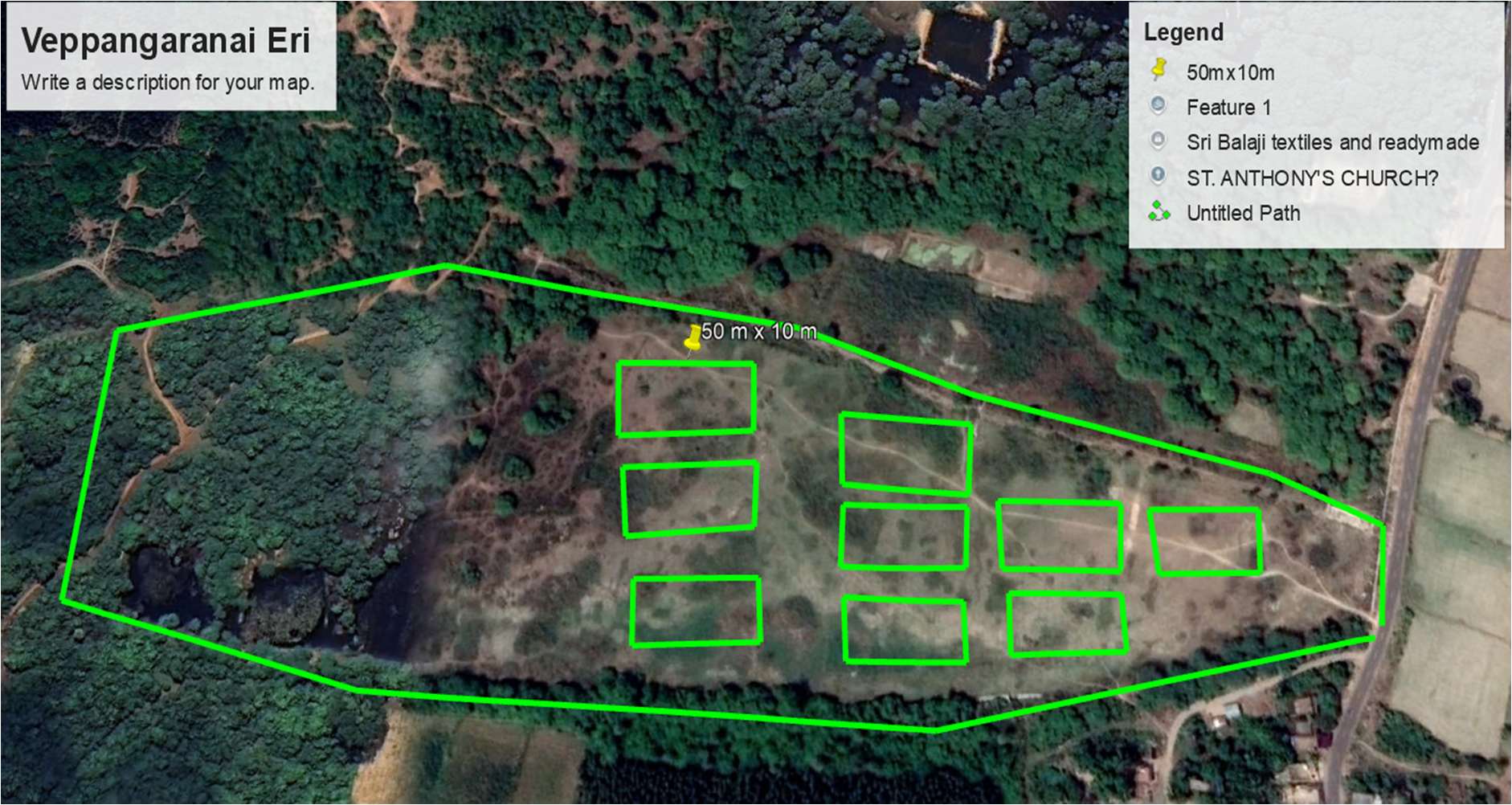 Satellite survey map with proposed desilting pits — Veppankaranai Eri