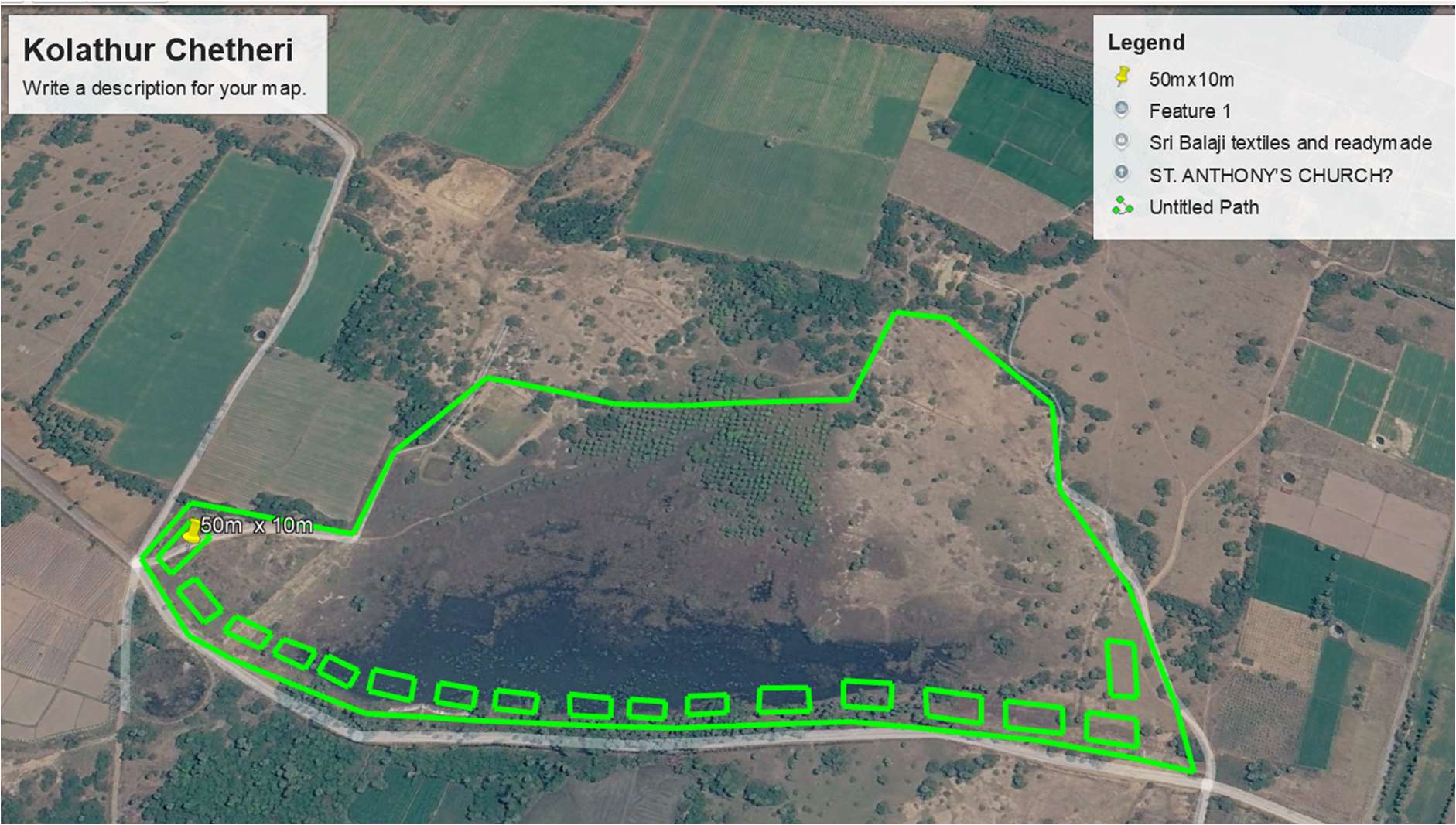 Satellite survey map with proposed desilting pits — Kolathur Chetheri
