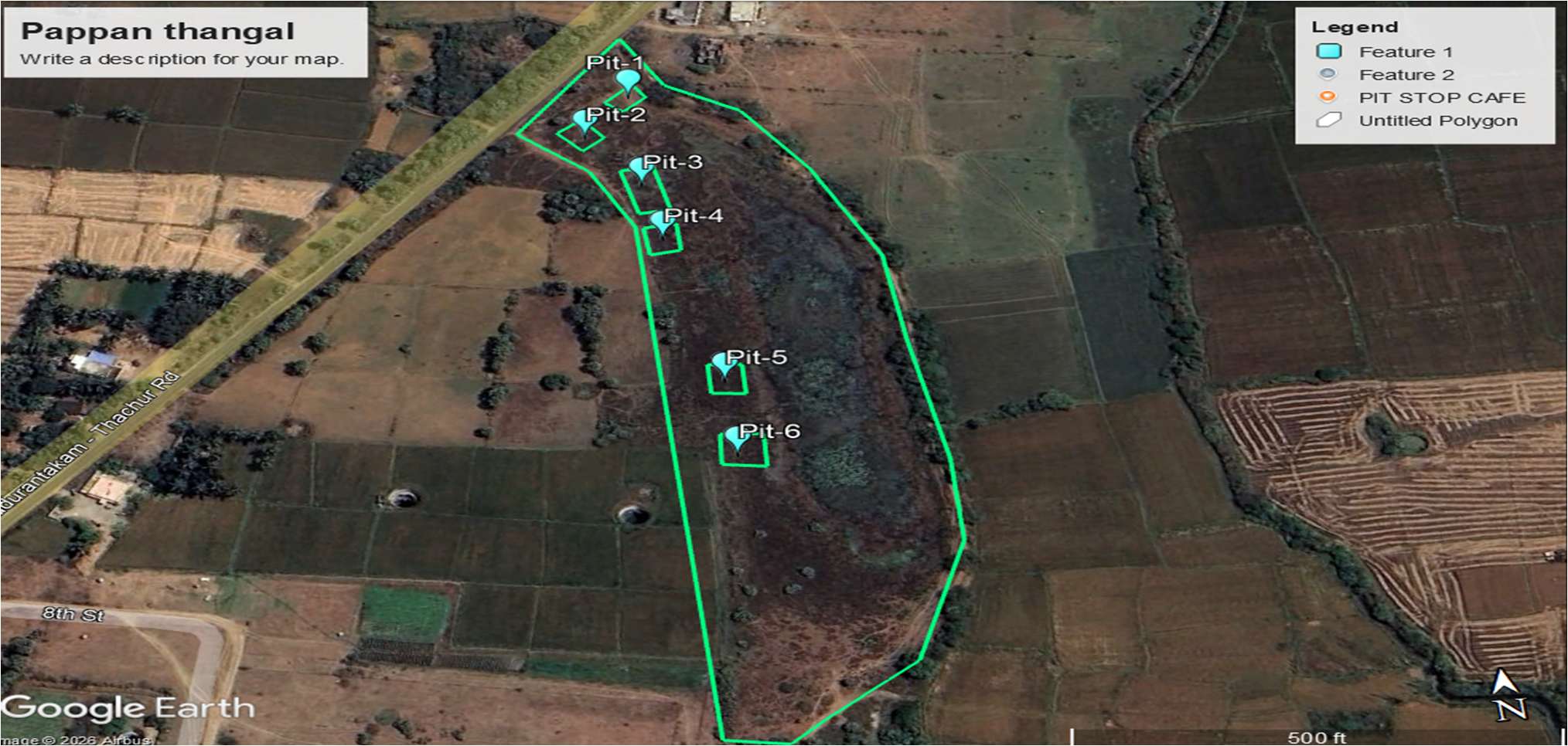 Satellite survey map with proposed desilting pits — Pappan Thangal