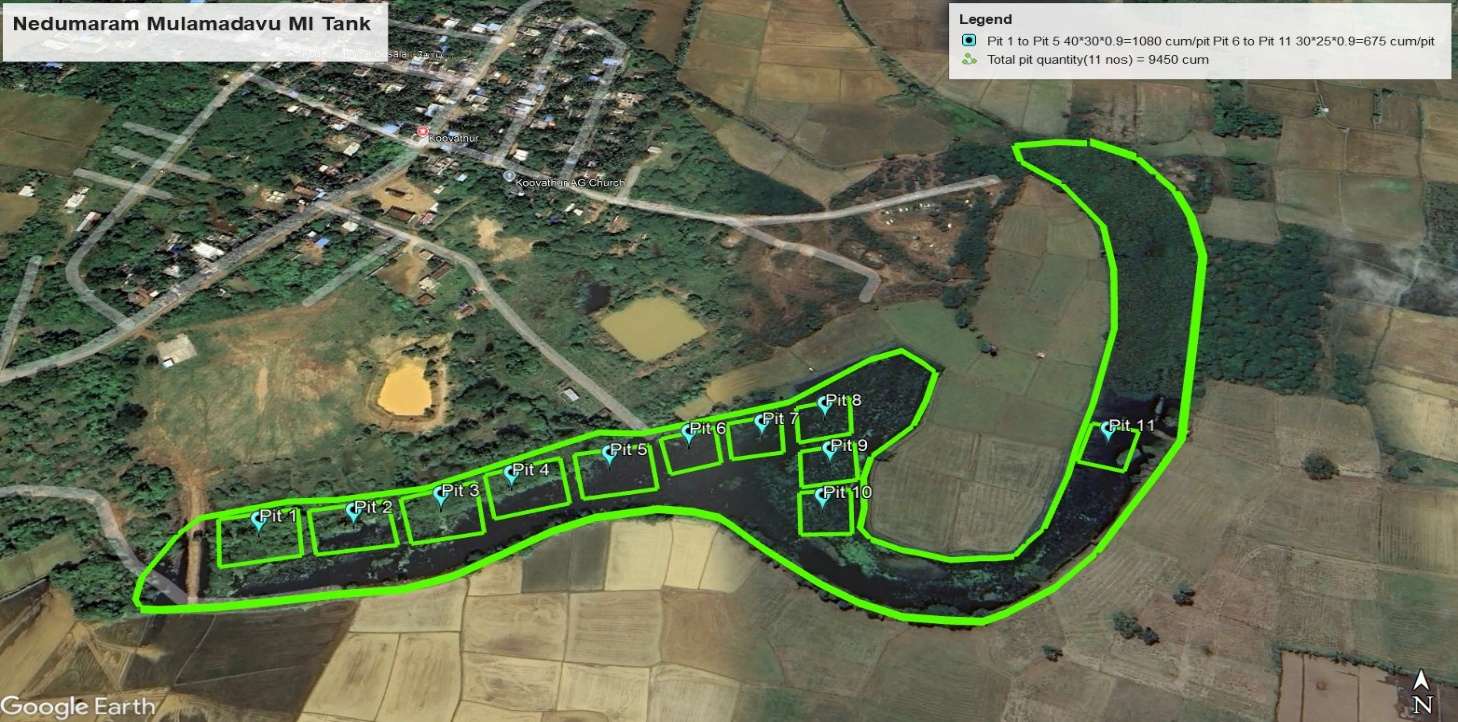 Satellite survey map with proposed desilting pits — Mula Madavu