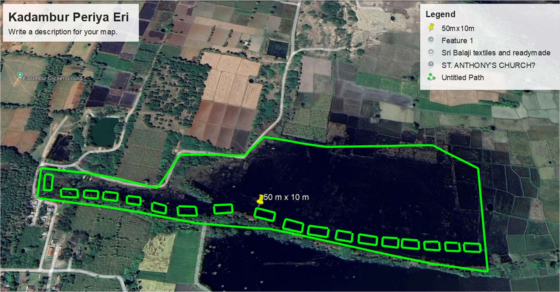 Satellite survey map with proposed desilting pits — Kadambur Periya Eri