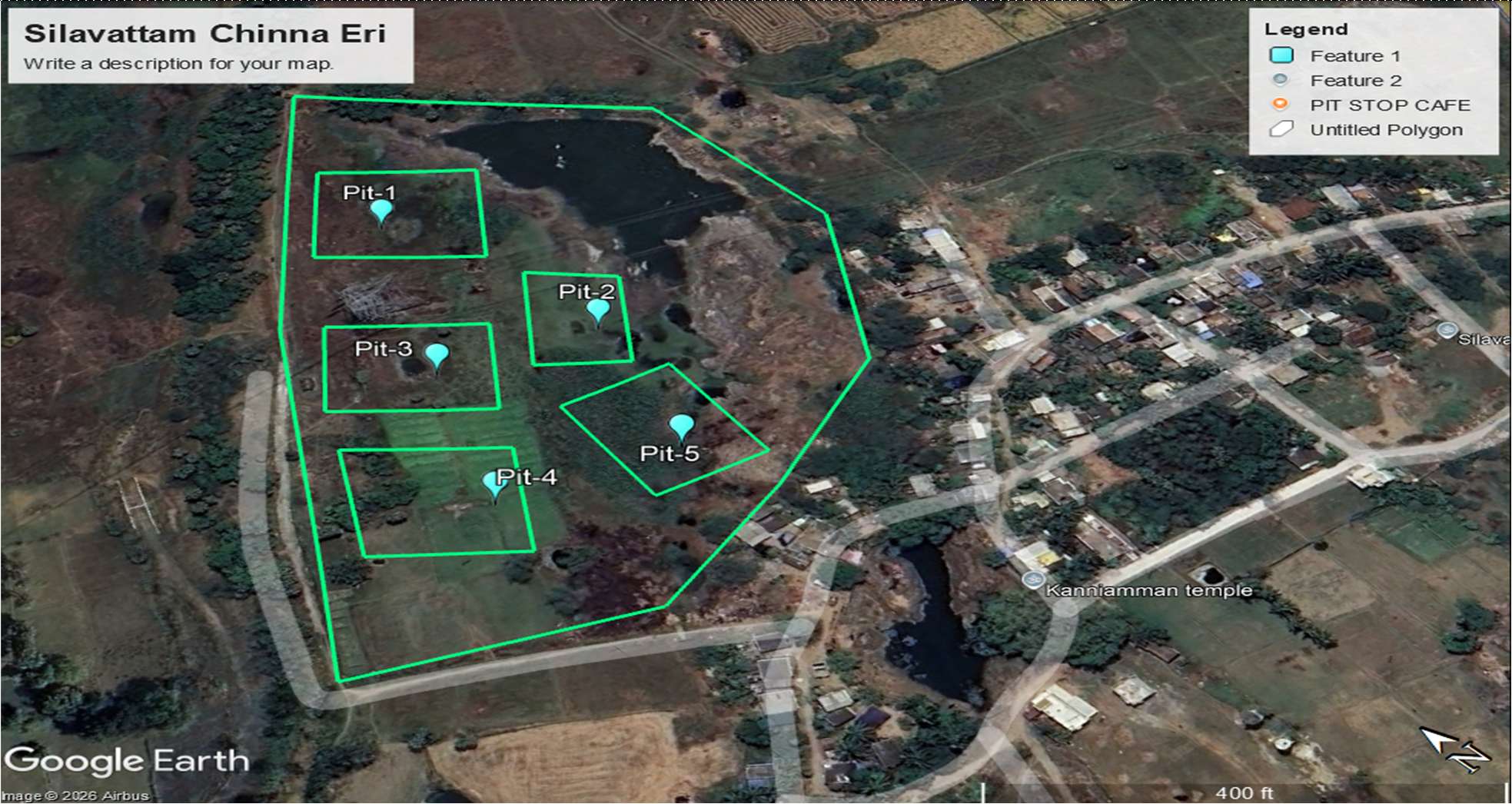Satellite survey map with proposed desilting pits — Chinna Eri