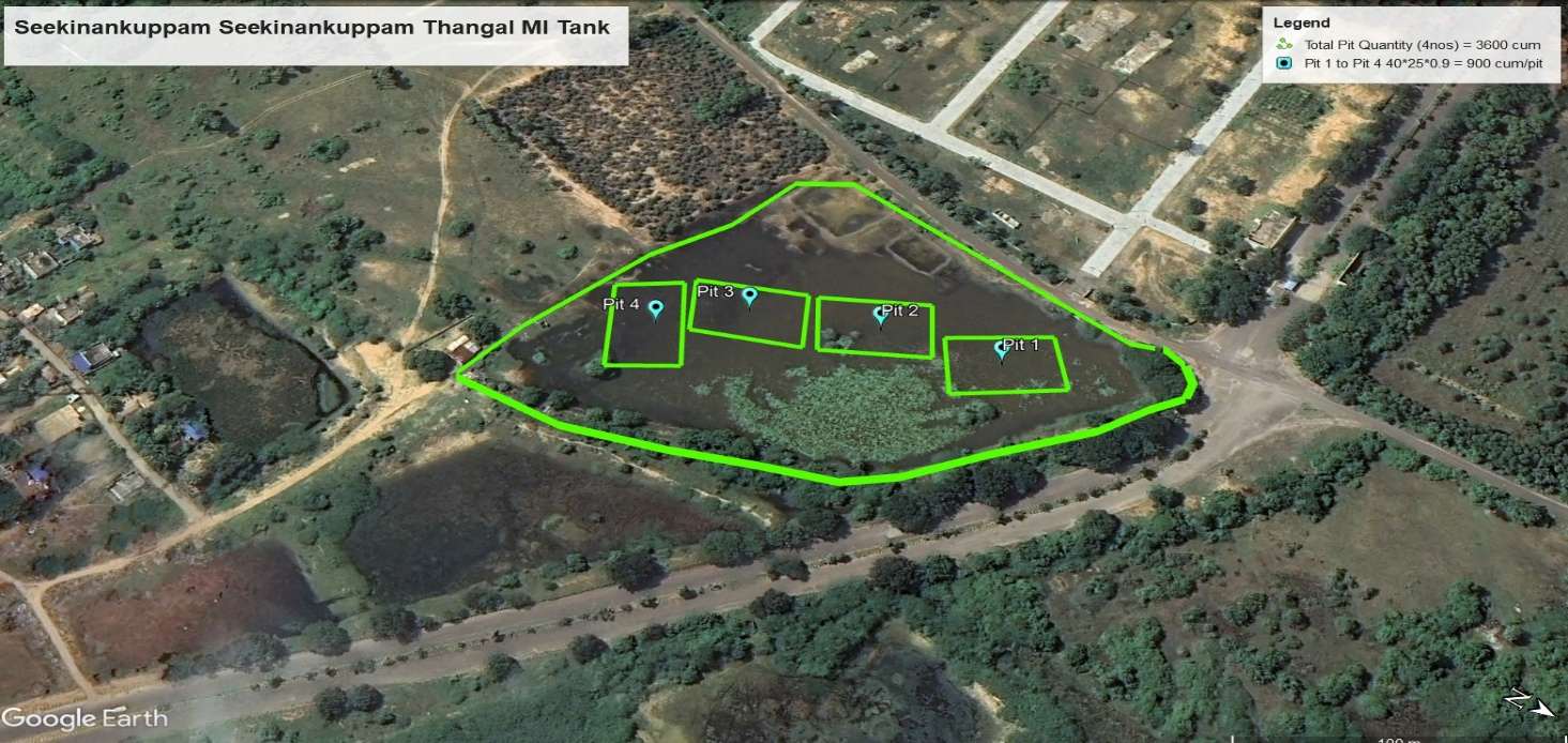 Satellite survey map with proposed desilting pits — Seekinankuppam Thangal
