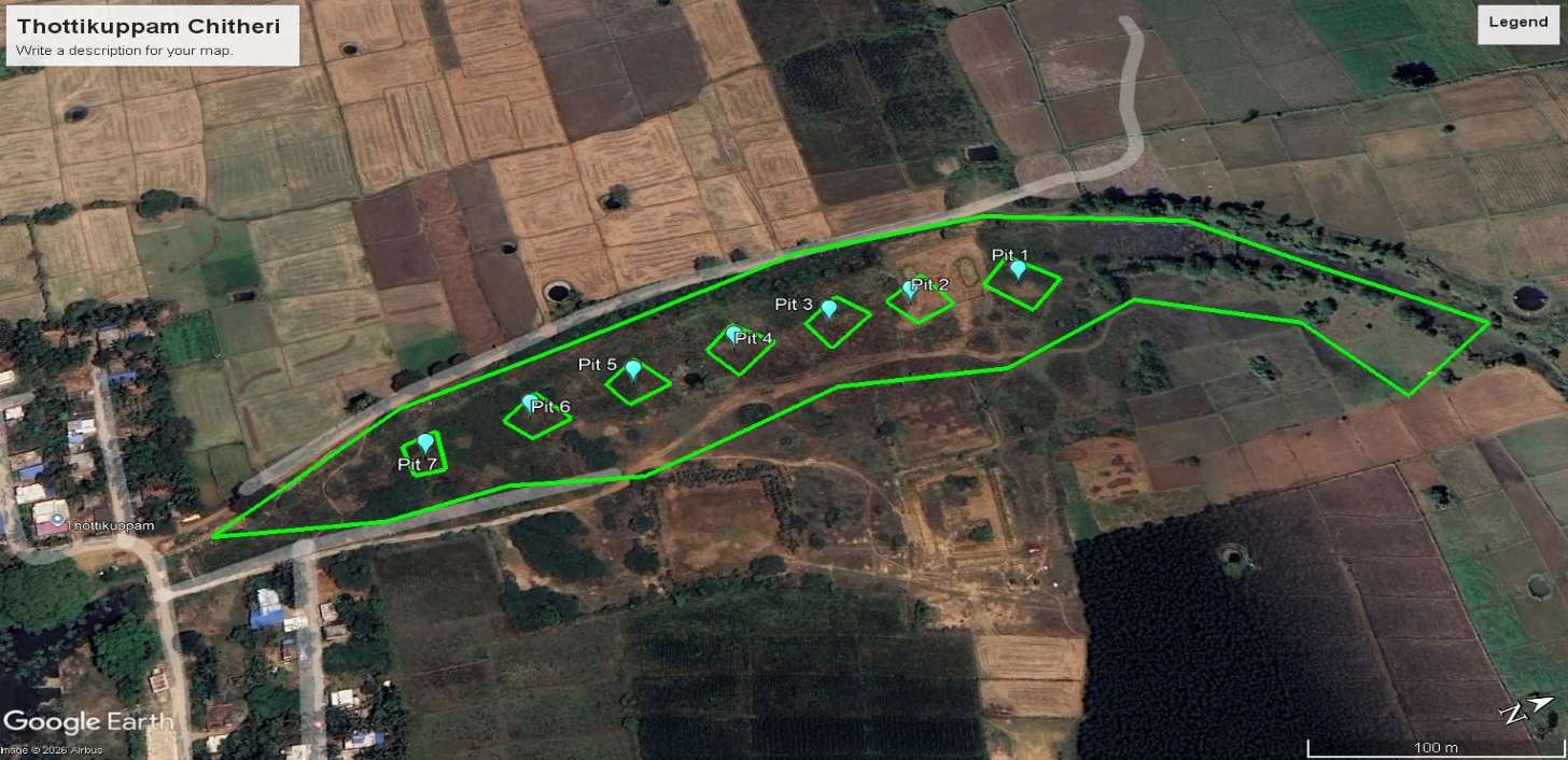 Satellite survey map with proposed desilting pits — Thottikuppam Chitheri