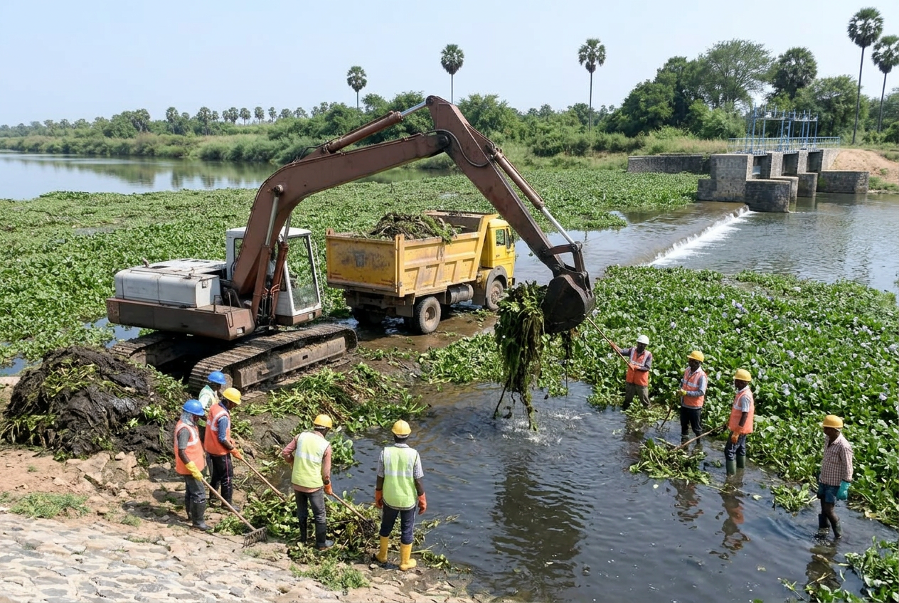 Removal of Water Weeds and Floating Materials — Neenjal Maduvu Anicut