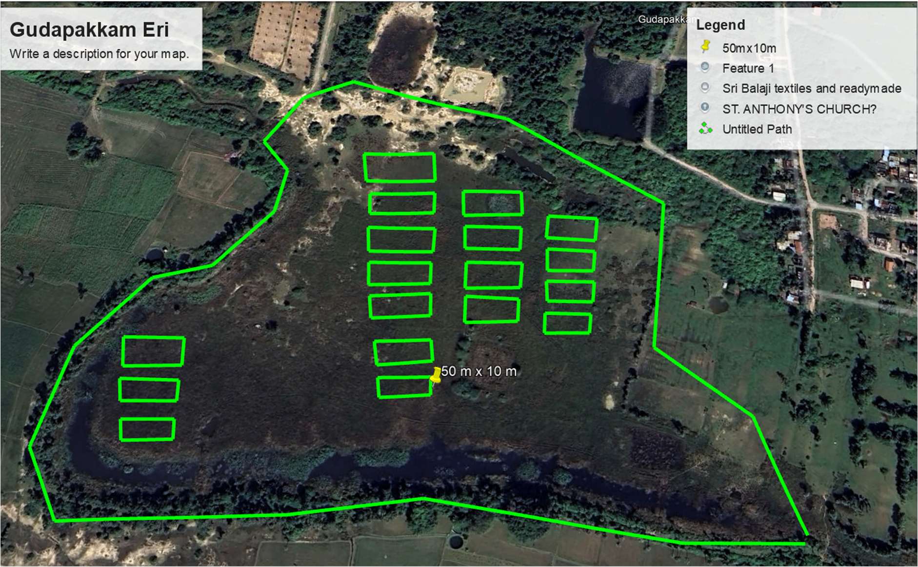 Satellite survey map with proposed desilting pits — Gudapakkam Eri