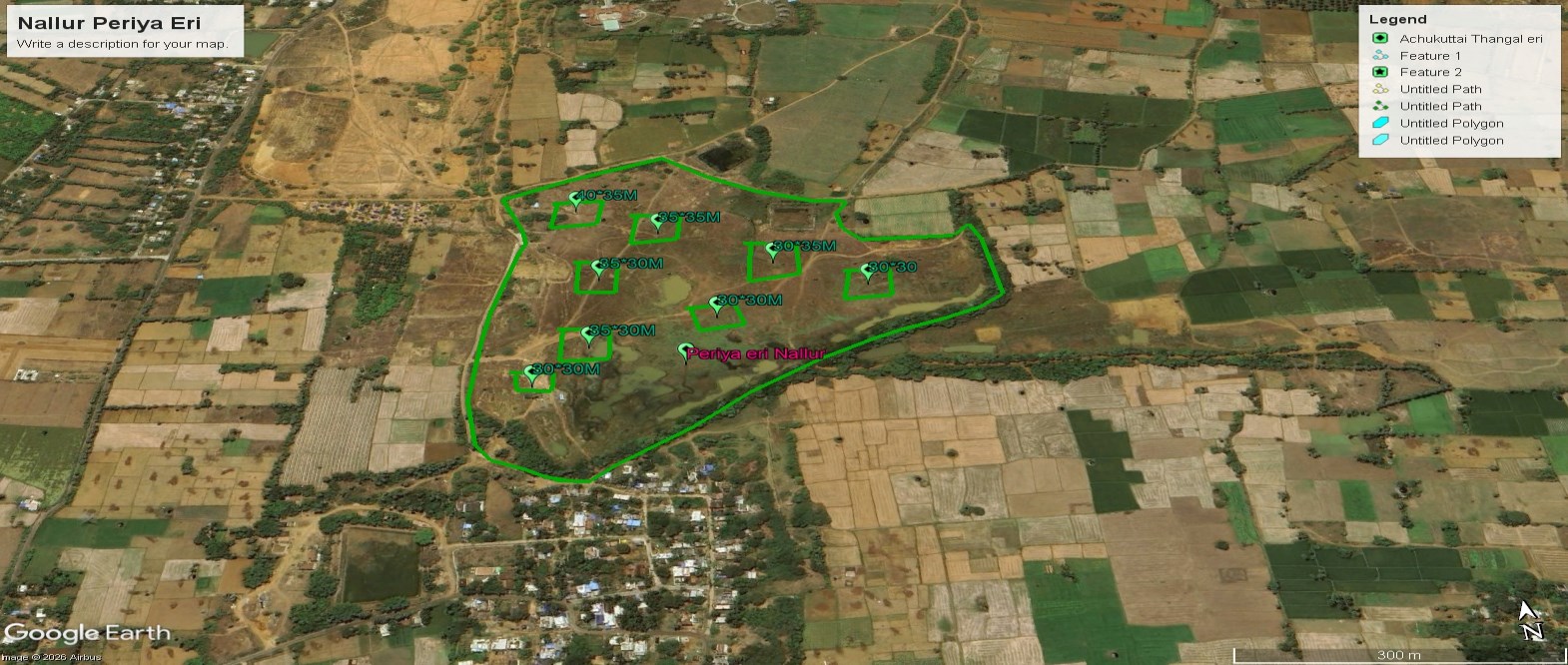 Satellite survey map with proposed desilting pits — Nallur Periya Eri