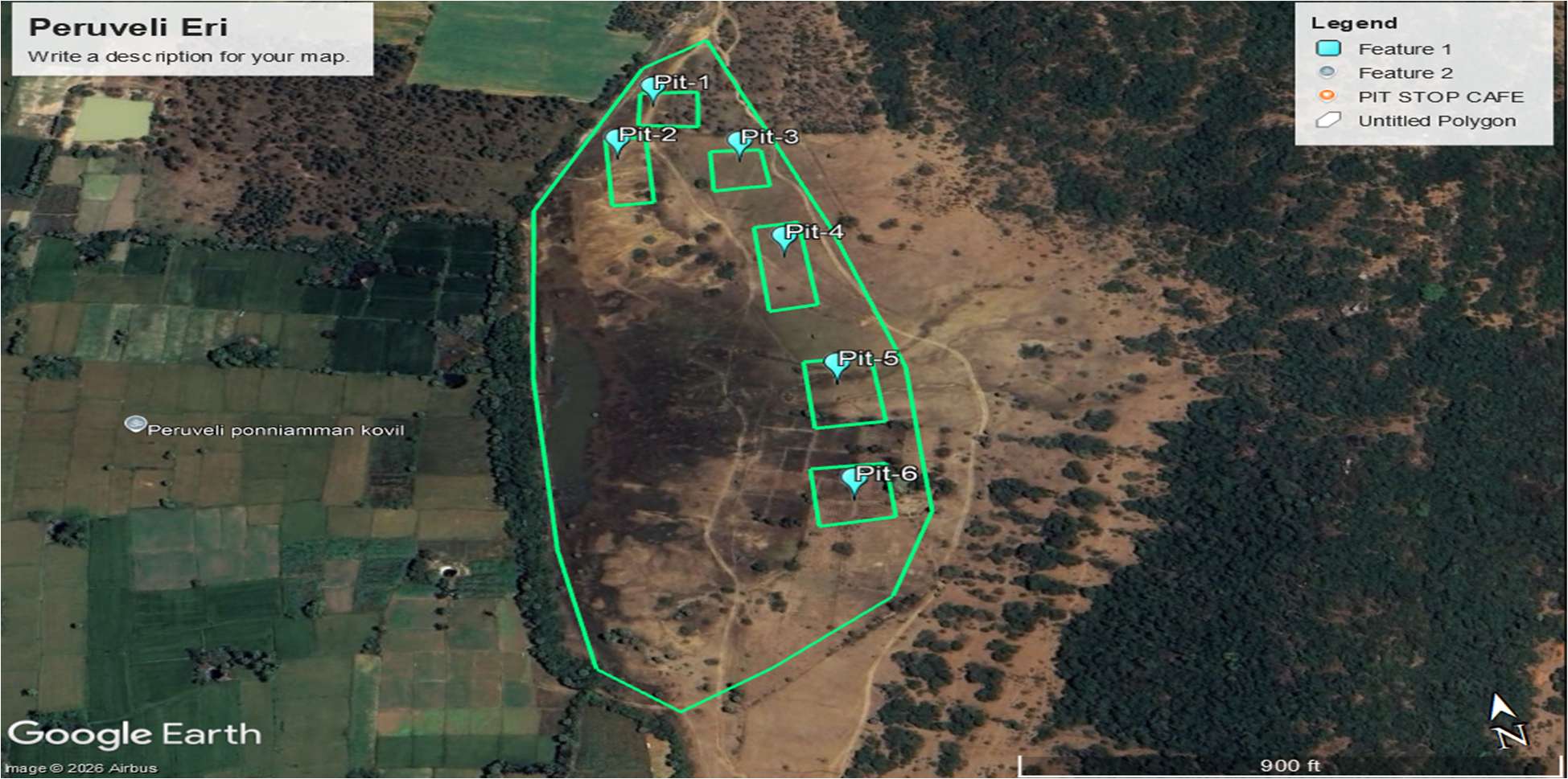 Satellite survey map with proposed desilting pits — Peruveli Eri