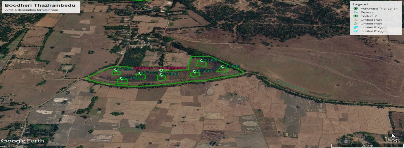 Satellite survey map with proposed desilting pits — Boodheri