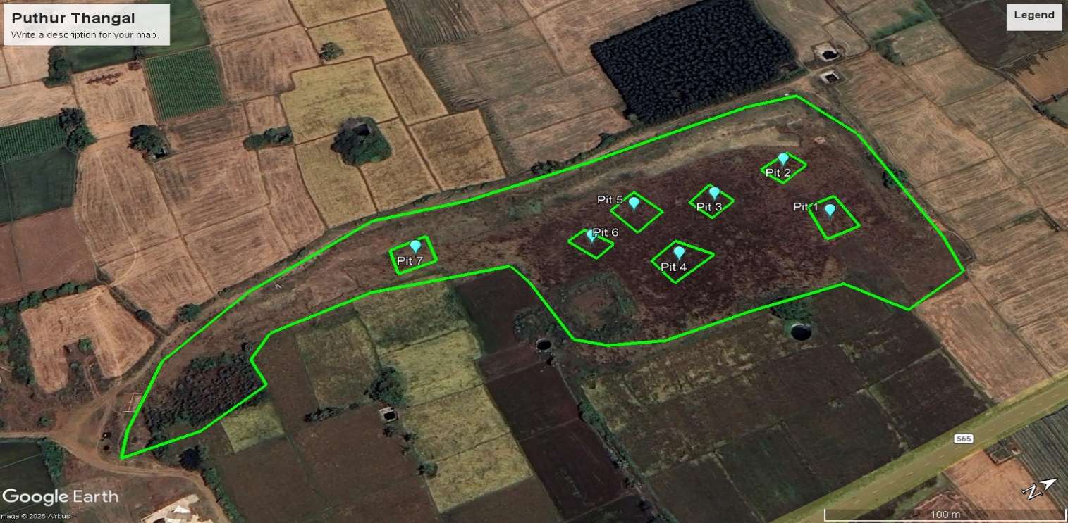 Satellite survey map with proposed desilting pits — Puthur Thangal